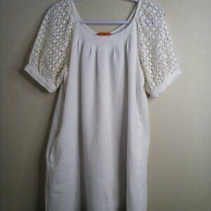 Voom Joy Han Dress Women M Crochet Short Sleeve Classic Pockets White